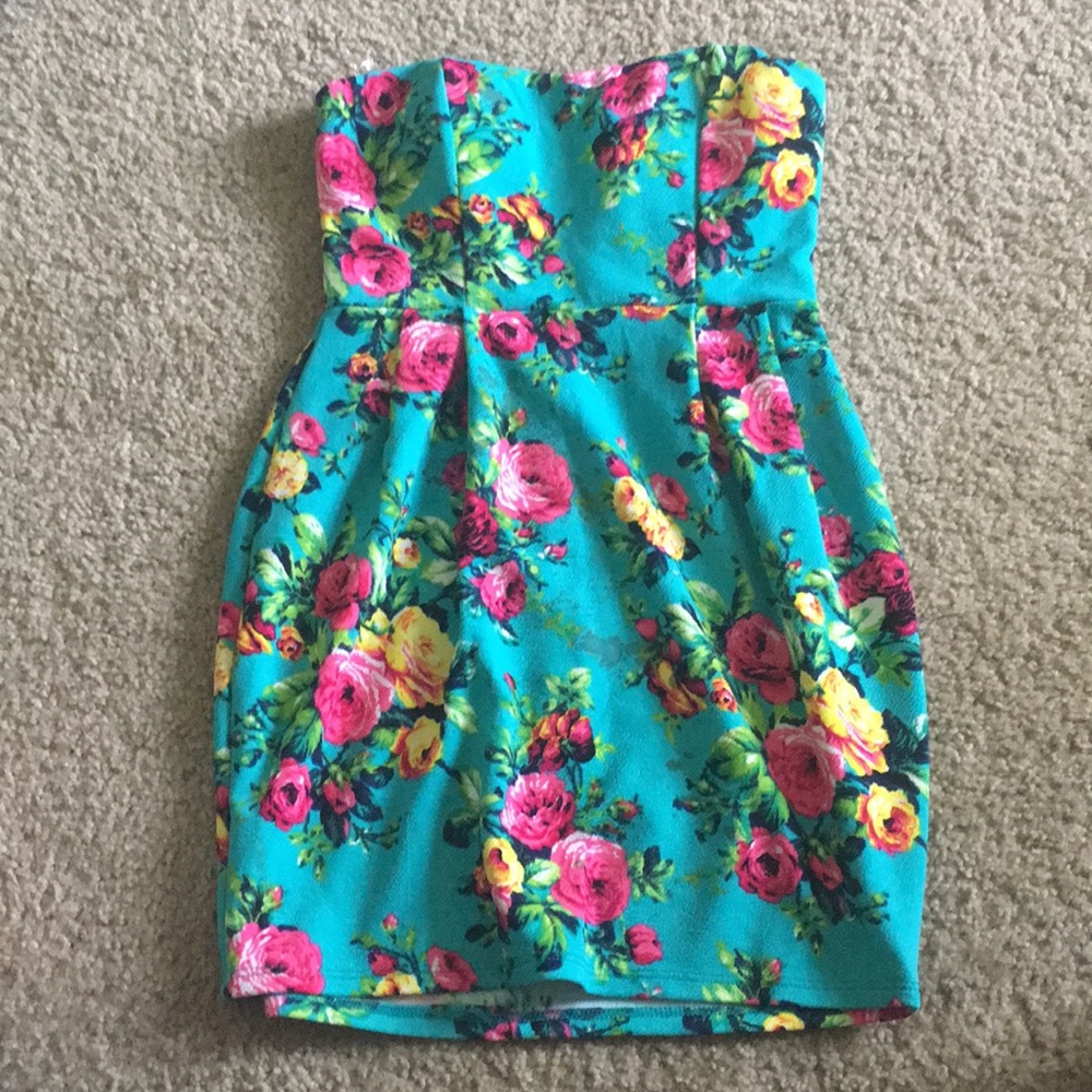 Strapless Floral Dress